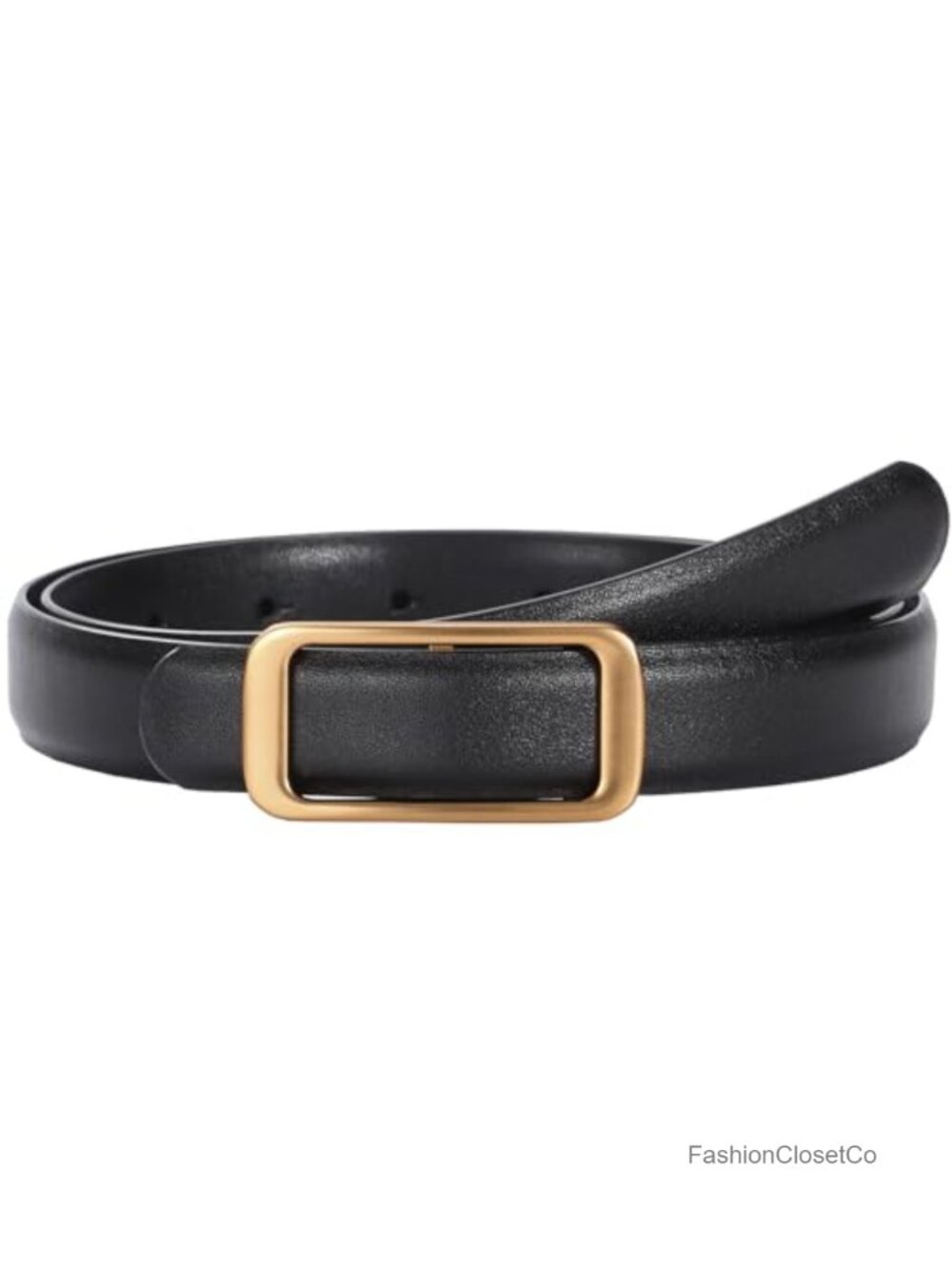 Women's Genuine Leather Belt Gold Buckle Thin Waist Dress Jeans Pants